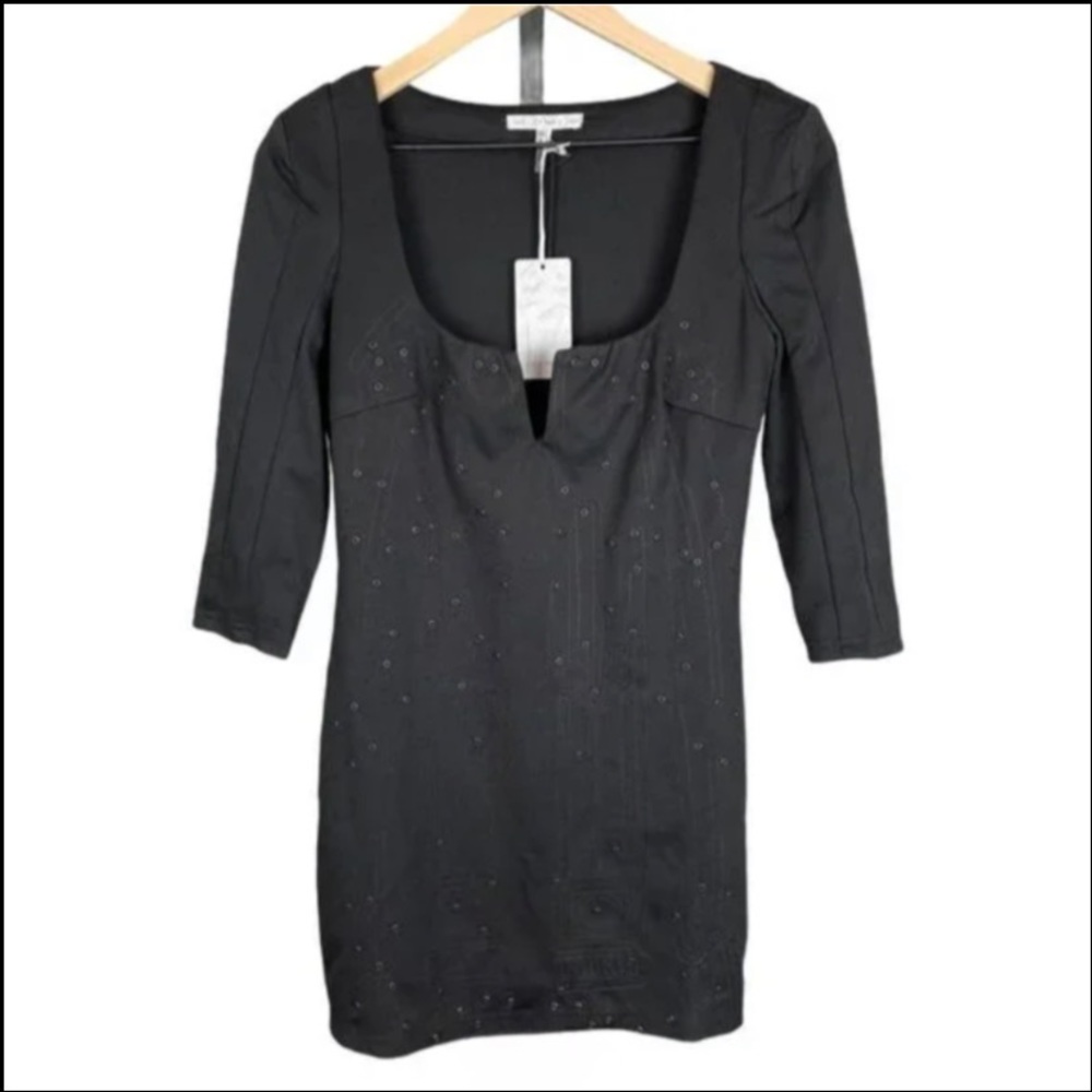 NWT LUCY PARIS ART DECO EMBROIDERED & RIVET DETAIL MINI DRESS L